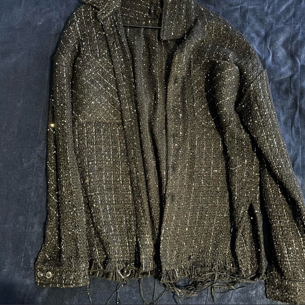 MNML Black Tweed Jacket with Fringe